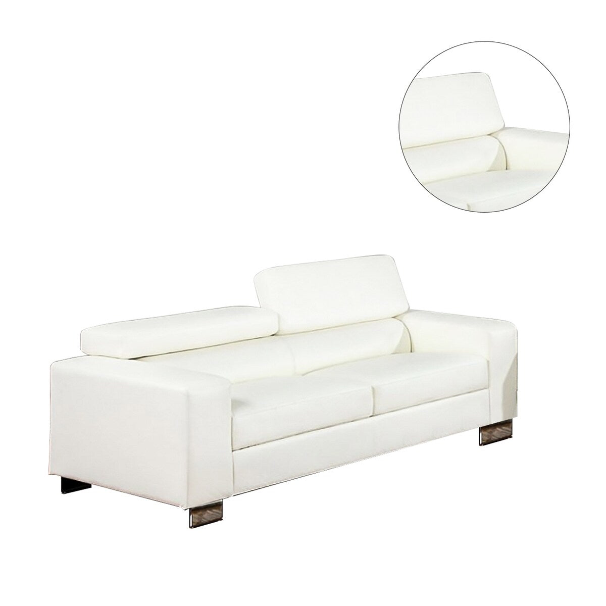 Leatherette Sofa with Chrome Legs in White