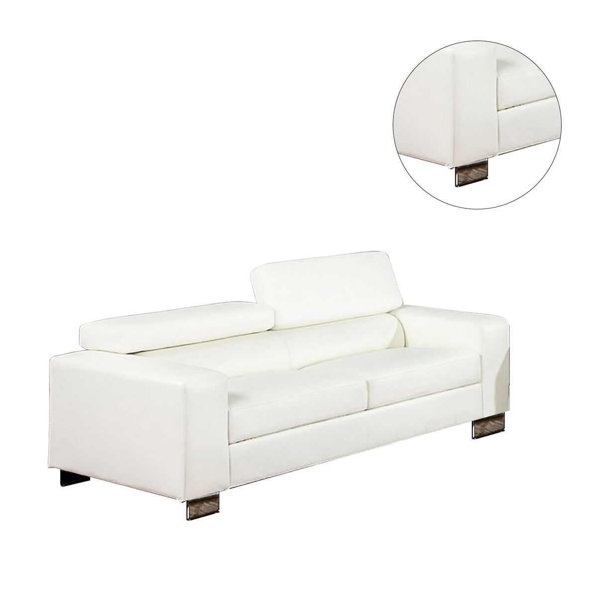 Leatherette Sofa with Chrome Legs in White