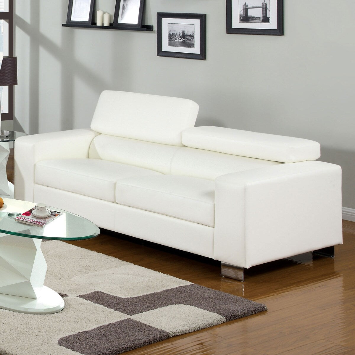 Leatherette Sofa with Chrome Legs in White