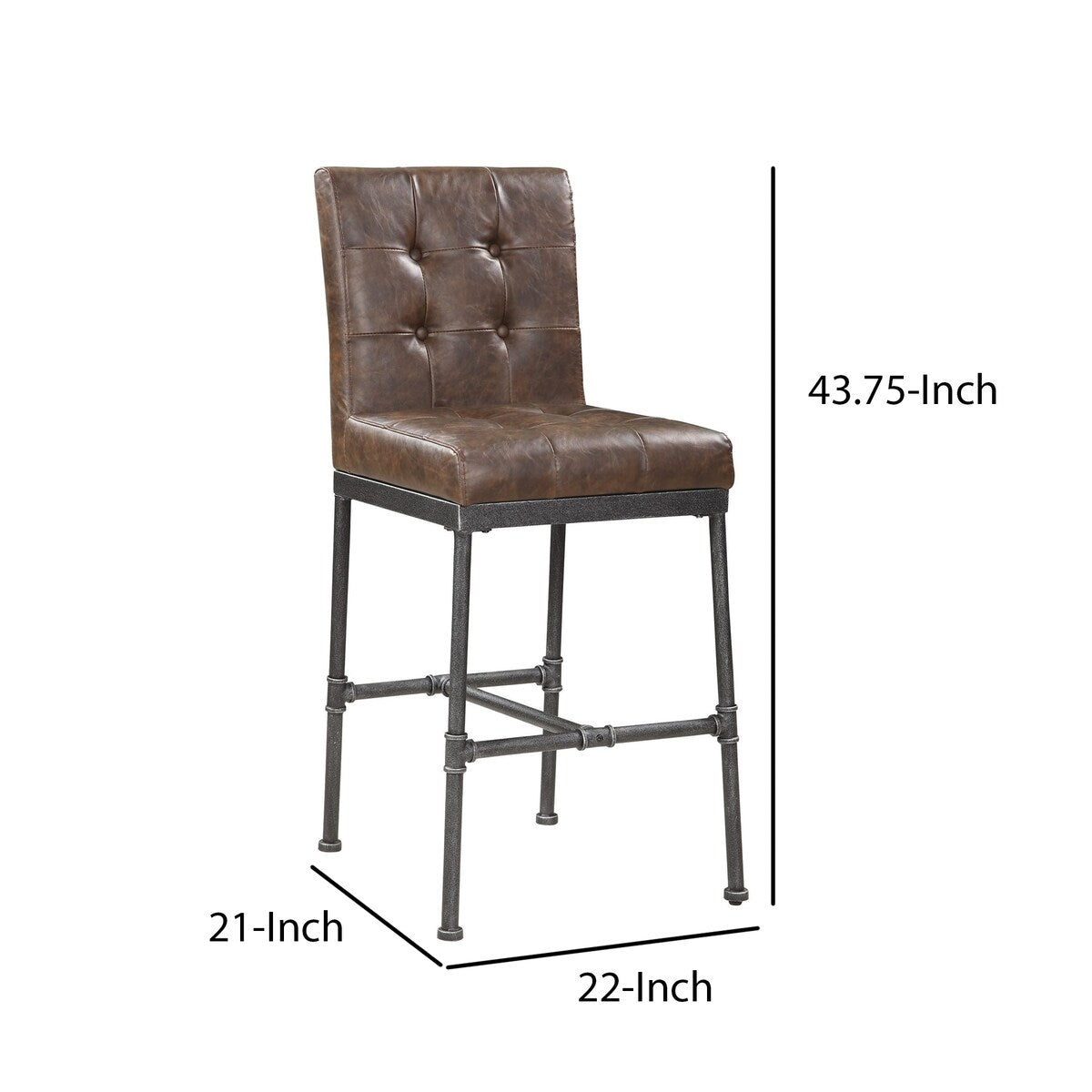Leatherette Upholstered Bar Stool with Button Tufted Back, Set of 2, Brown