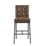 Leatherette Upholstered Bar Stool with Button Tufted Back, Set of 2, Brown
