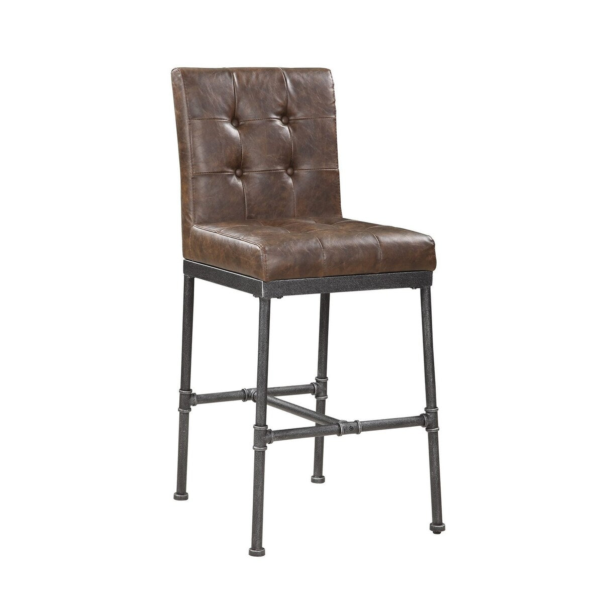 Leatherette Upholstered Bar Stool with Button Tufted Back, Set of 2, Brown