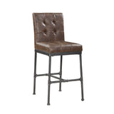 Leatherette Upholstered Bar Stool with Button Tufted Back, Set of 2, Brown