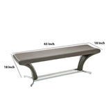 Leatherette Upholstered Dining Bench with Curved Supports, Gray and Chrome