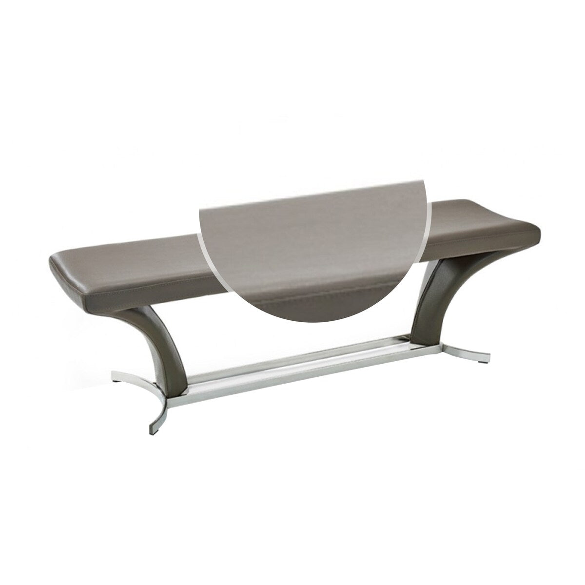 Leatherette Upholstered Dining Bench with Curved Supports, Gray and Chrome