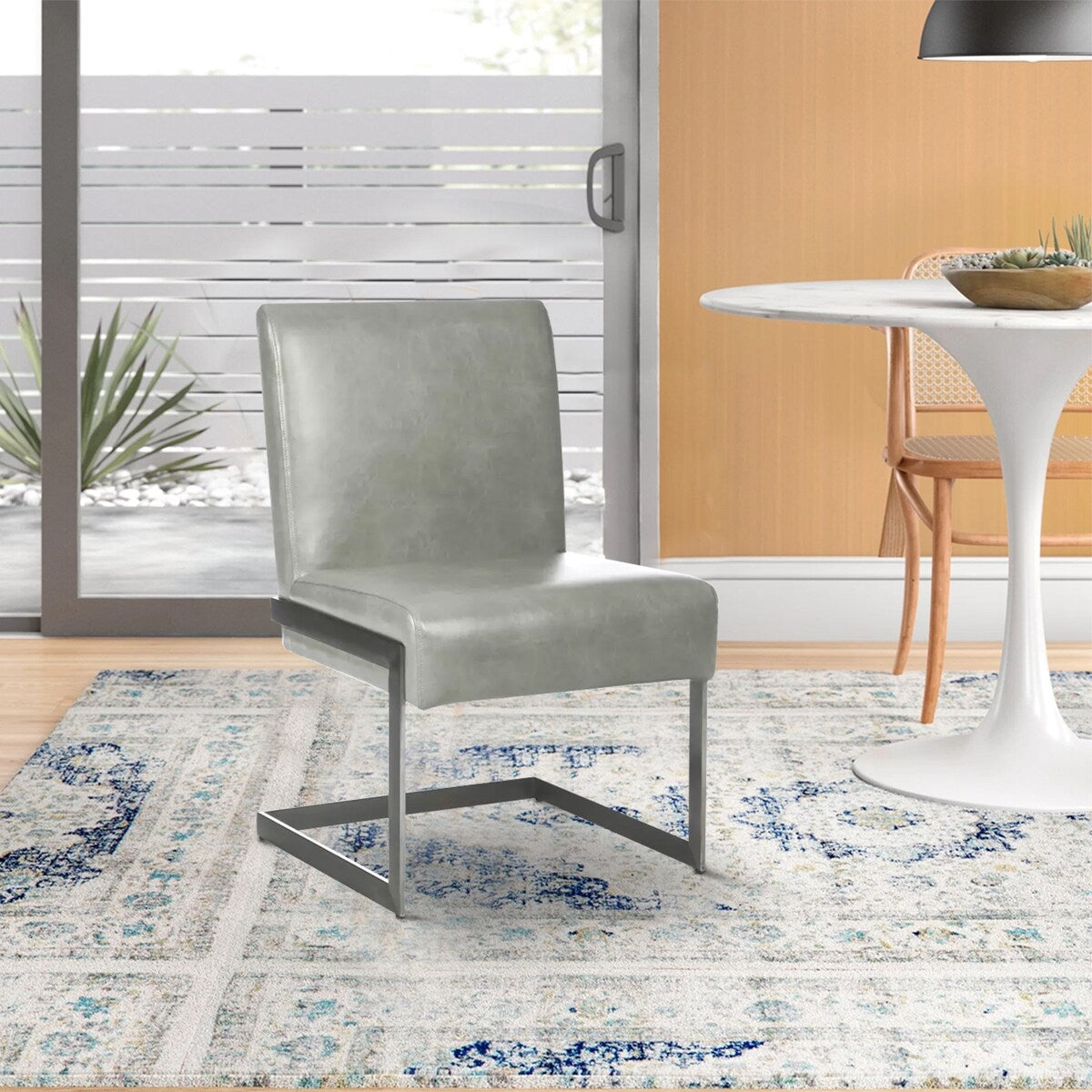 Leatherette Upholstered with Dining Chair with Cantilever Base, Gray