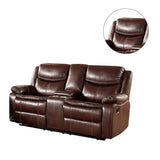 Leatherette and Wood Loveseat in Brown Finish
