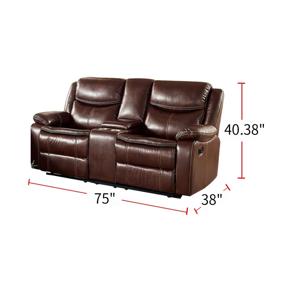 Leatherette and Wood Loveseat in Brown Finish