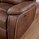 Leatherette and Wood Power Loveseat in Brown Finish
