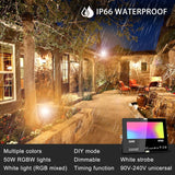 Led Flood Light 500W Equivalent, RGBW Led Outdoor Lights Colored Floodlight with Remote,50W,5000ML 2700K,120 Colors(2 Pack)