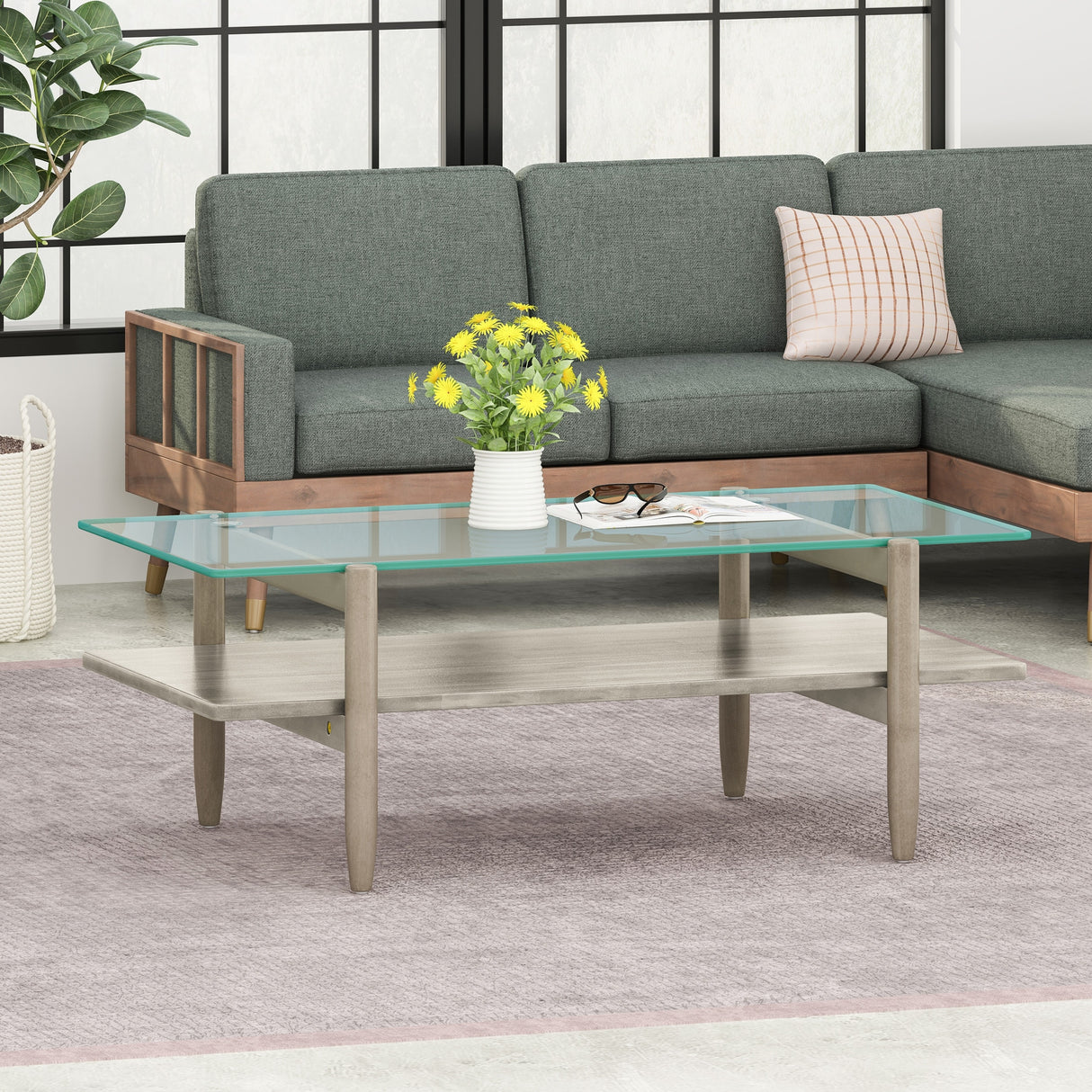 Leddy Acacia and Tempered Glass Coffee Table by Christopher Knight Home