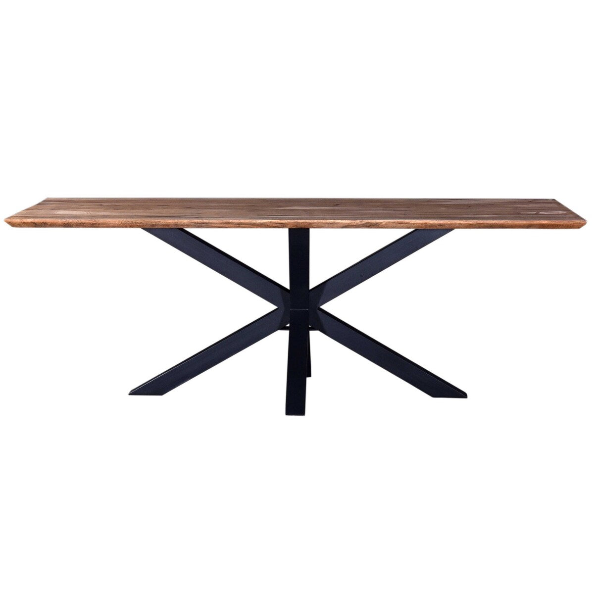 Lee Dining Table, 87 Inch Natural Acacia Wood Top, Black Iron Star Base