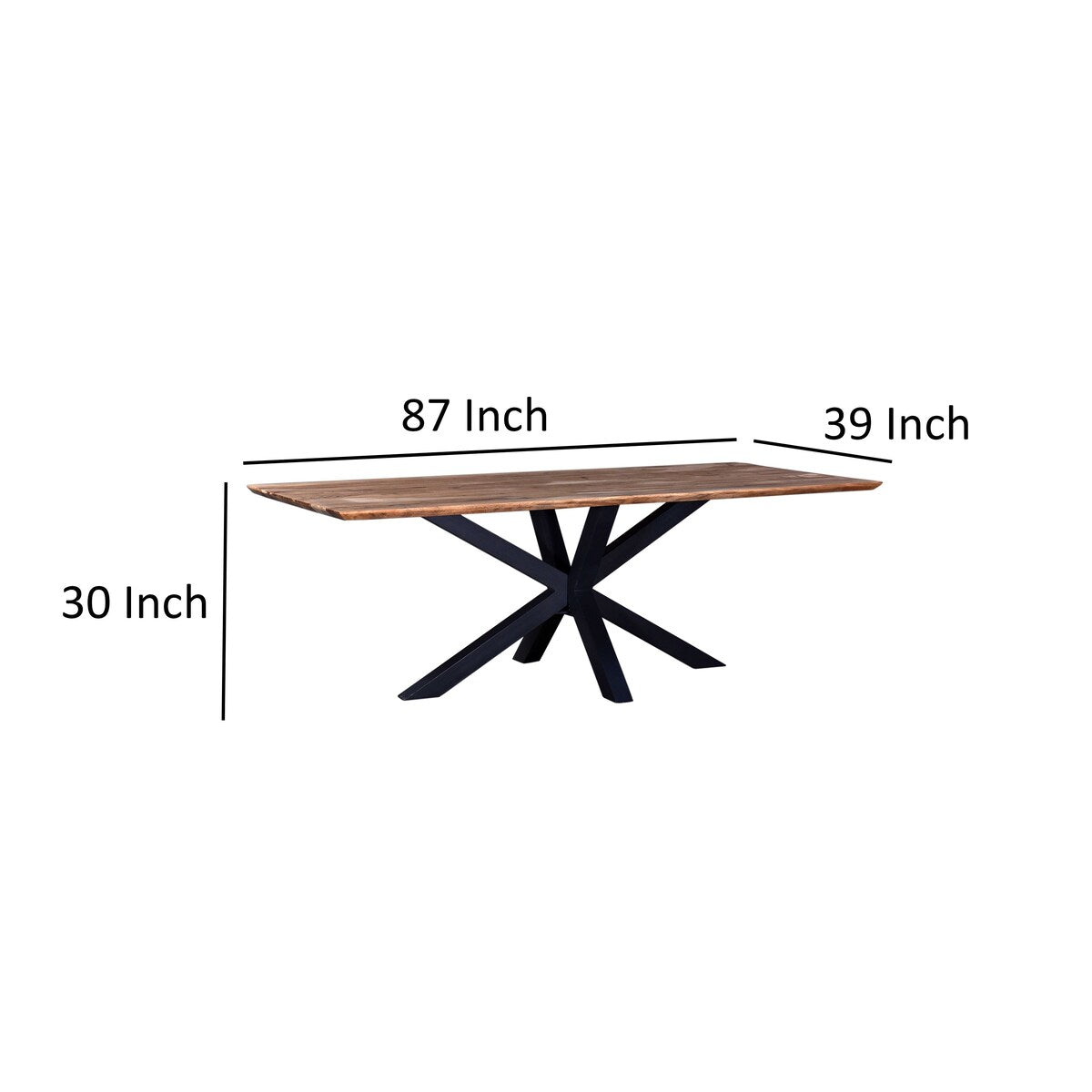 Lee Dining Table, 87 Inch Natural Acacia Wood Top, Black Iron Star Base