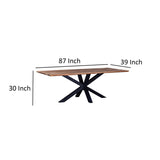 Lee Dining Table, 87 Inch Natural Acacia Wood Top, Black Iron Star Base