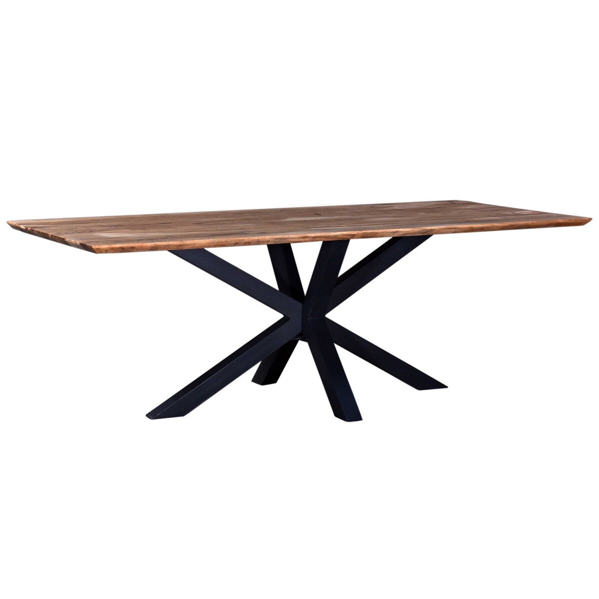 Lee Dining Table, 87 Inch Natural Acacia Wood Top, Black Iron Star Base