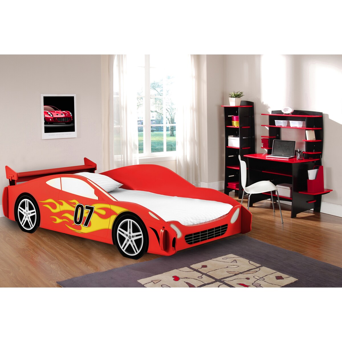Legare Kids Furniture Red Race Car Series Collection 43-Inch Complete Desk System Set