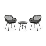 Lehrman Outdoor 2 Seater Faux Wicker Chat Set with Tempered Glass Table by Christopher Knight Home