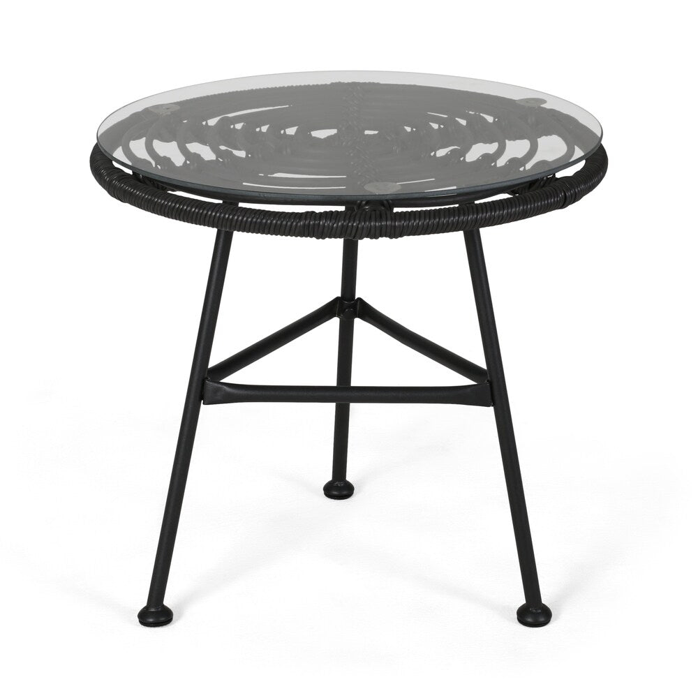 Lehrman Outdoor 2 Seater Faux Wicker Chat Set with Tempered Glass Table by Christopher Knight Home