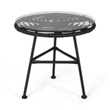 Lehrman Outdoor 2 Seater Faux Wicker Chat Set with Tempered Glass Table by Christopher Knight Home