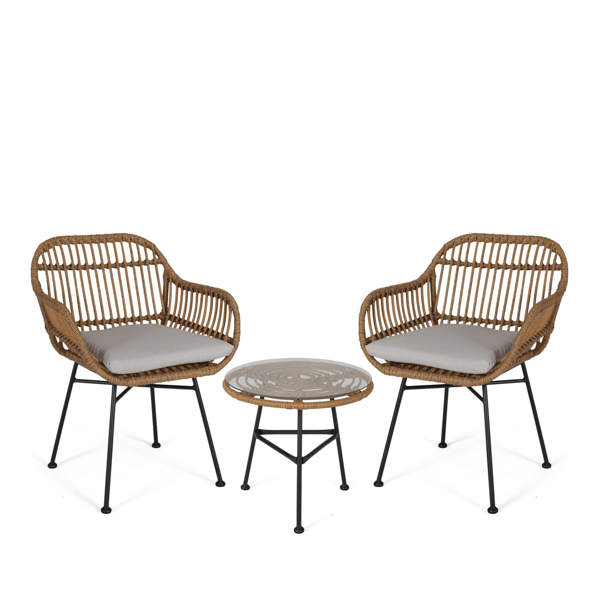 Lehrman Outdoor 2 Seater Faux Wicker Chat Set with Tempered Glass Table by Christopher Knight Home