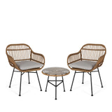 Lehrman Outdoor 2 Seater Faux Wicker Chat Set with Tempered Glass Table by Christopher Knight Home