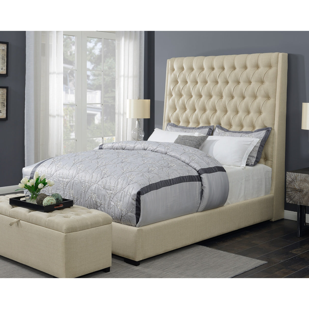 Leiden Button-tufted Upholstered Tall Headboard