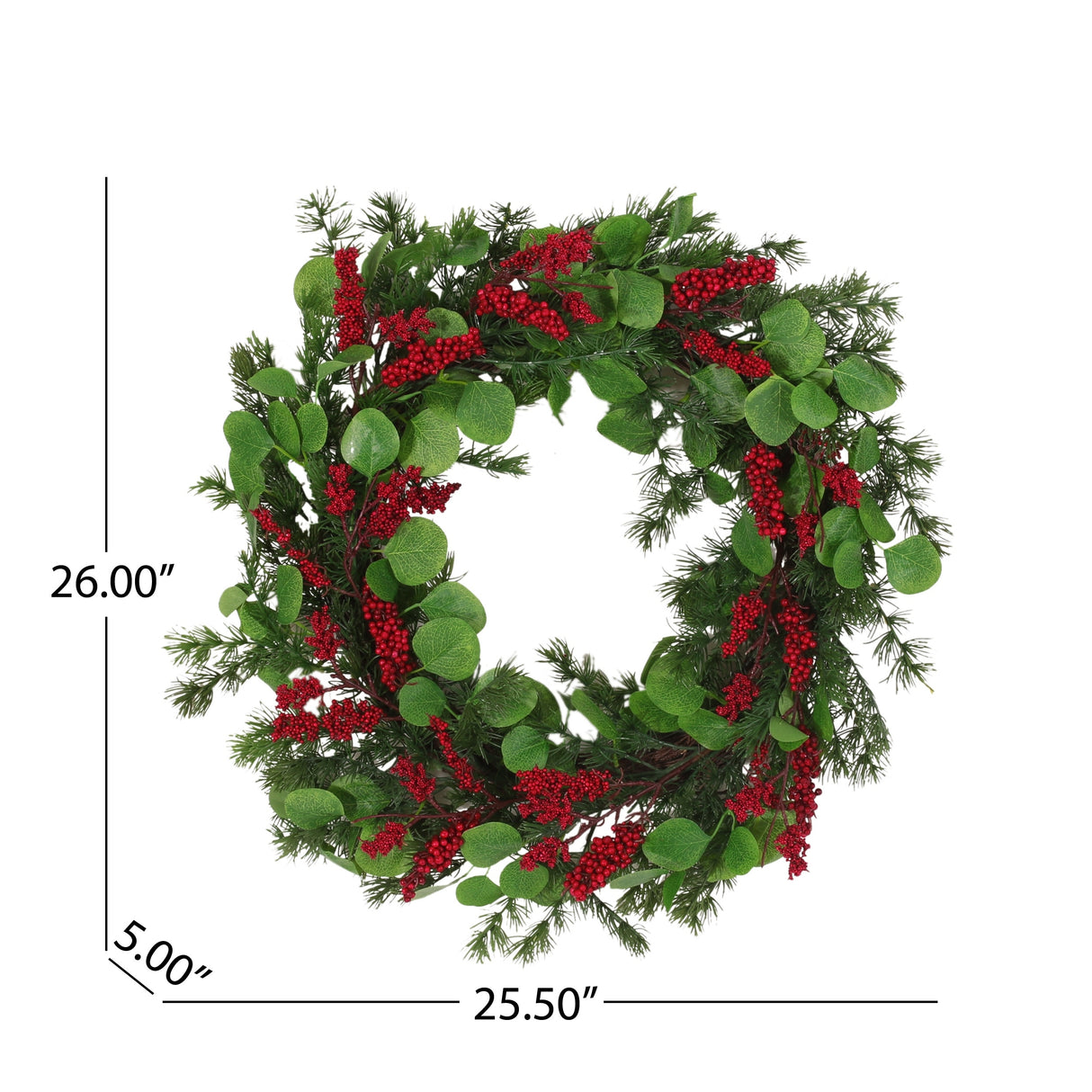 Leigh 25.5" Eucalyptus and Pine Artificial Wreath with Berries by Christopher Knight Home