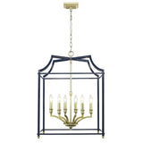 Leighton SB 6 Light Pendant in Satin Brass with Navy