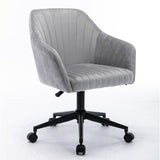 Leisure Home Office Chair With Middle Back, Modern Design Velvet Chair With Arms,Gray