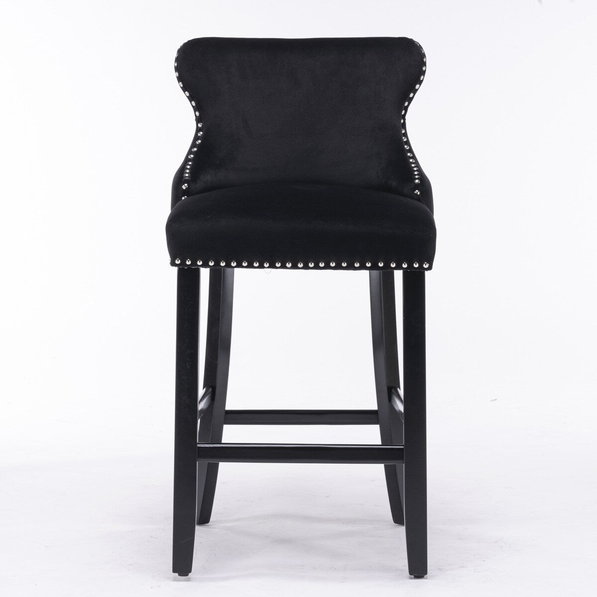 Leisure Style Velvet Upholstered Bar Stools Set of 2,with Button Tufted Decoration and Wooden Legs