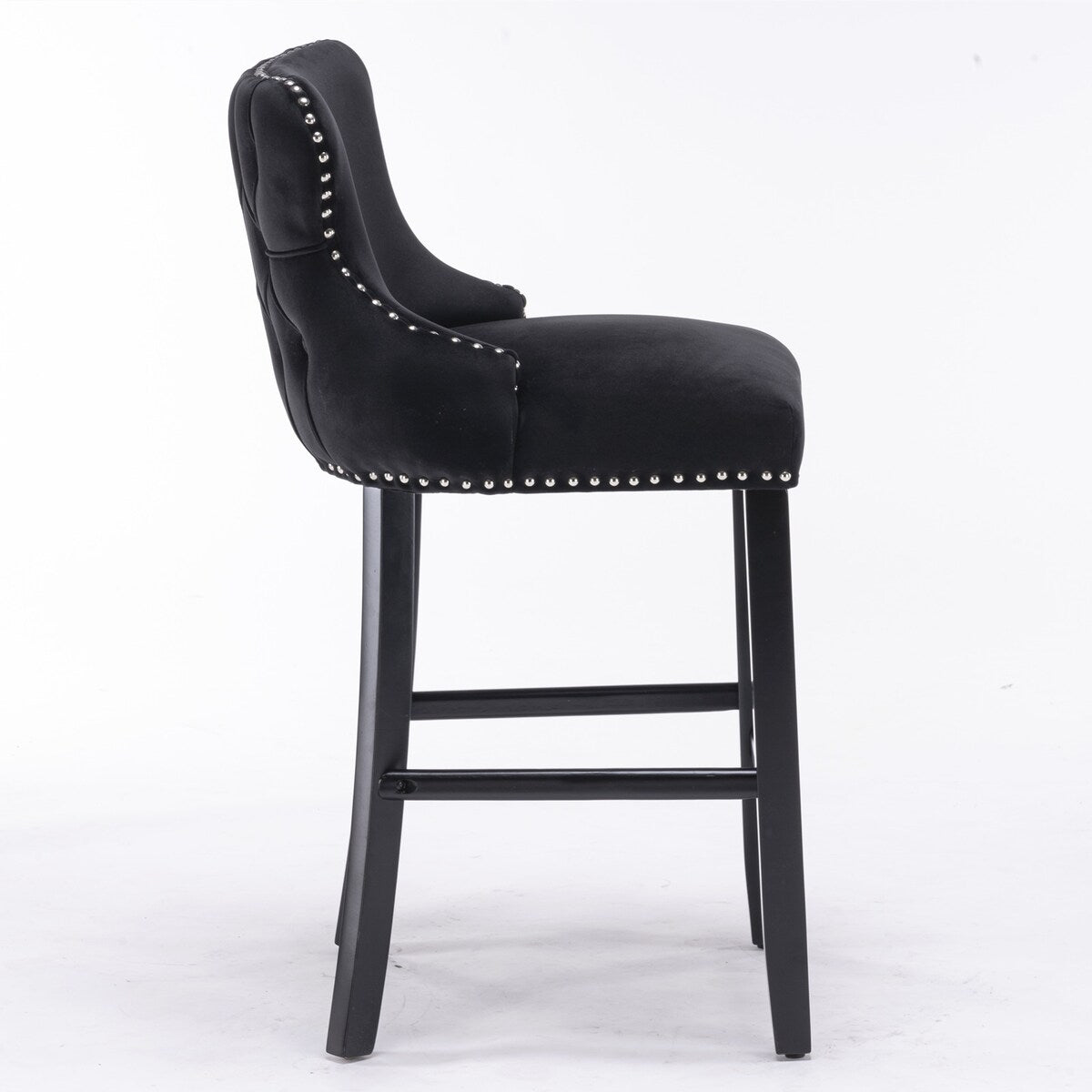 Leisure Style Velvet Upholstered Bar Stools Set of 2,with Button Tufted Decoration and Wooden Legs