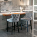 Leisure Style Velvet Upholstered Bar Stools Set of 2,with Button Tufted Decoration and Wooden Legs