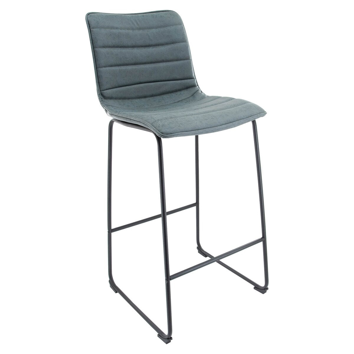 LeisureMod 29.9" Bar Stool With Black Iron Base & Footrest - Blue - 21"Dx19"Wx43"H