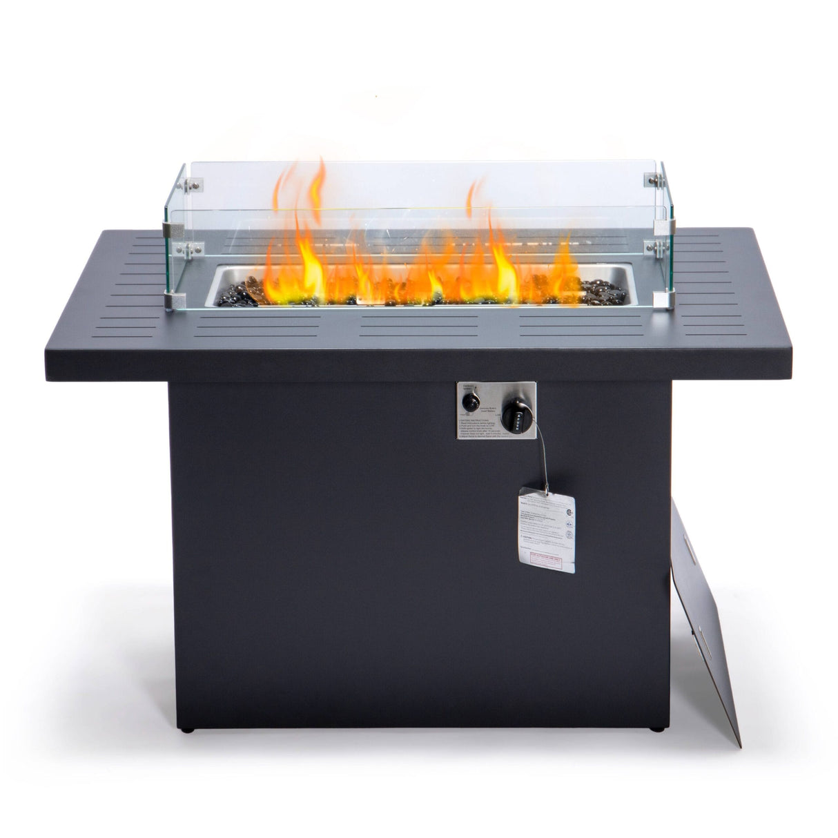 LeisureMod Chelsea 44" Modern 55000 BTU Propane Patio Fire Pit Table with Wind Guard for Porch Backyard Garden Decor
