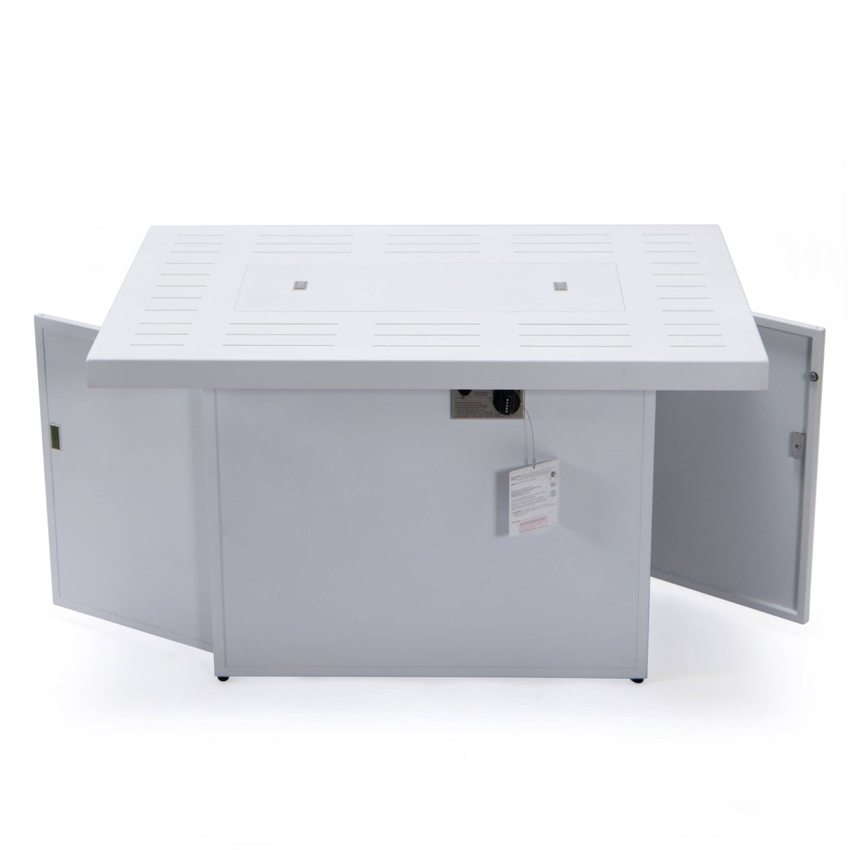 LeisureMod Chelsea 44" Modern 55000 BTU Propane Patio Fire Pit Table with Wind Guard for Porch Backyard Garden Decor
