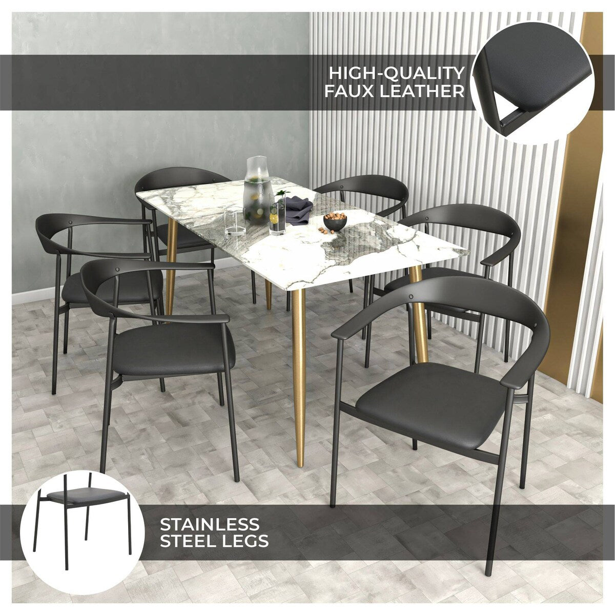 Leather Dining Chair with Stainless Steel Frame Set of 2 Kora Series