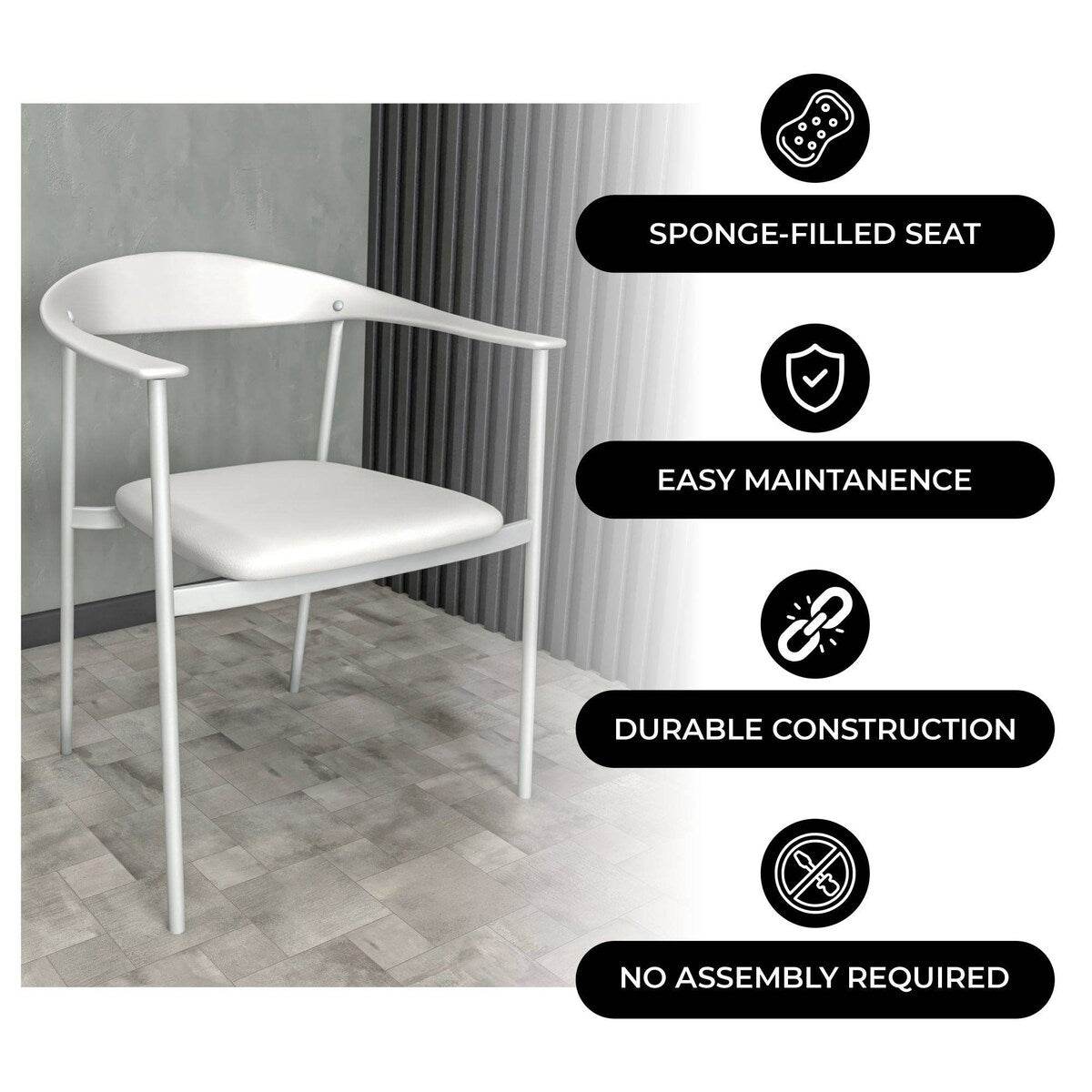 Leather Dining Chair with Stainless Steel Frame Set of 2 Kora Series
