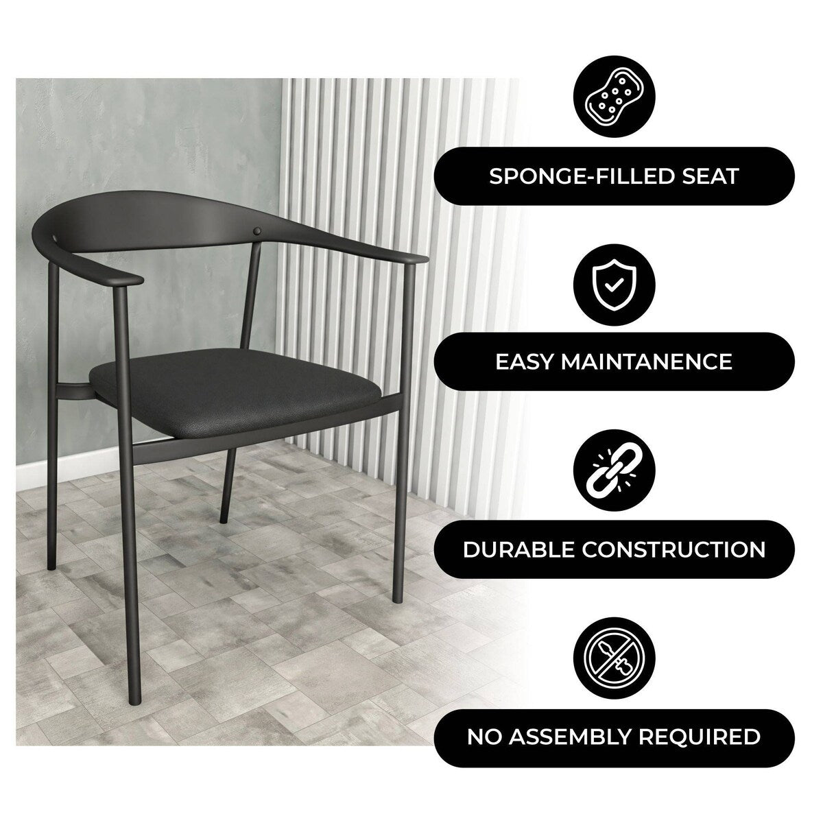 Leather Dining Chair with Stainless Steel Frame Set of 2 Kora Series