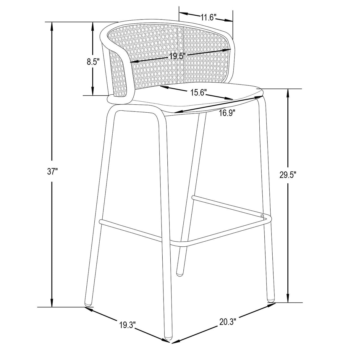 LeisureMod Ervilla Bar Stool with Black Powder Coated Steel Frame Set of 2 - 37"