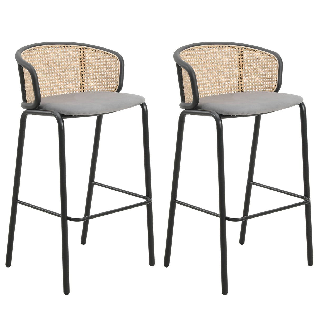 LeisureMod Ervilla Bar Stool with Black Powder Coated Steel Frame Set of 2 - 37"