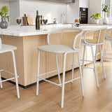 LeisureMod Ervilla Bar Stool with White Powder Coated Steel Frame - 37"