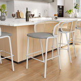 LeisureMod Ervilla Bar Stool with White Powder Coated Steel Frame - 37"