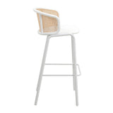 LeisureMod Ervilla Bar Stool with White Powder Coated Steel Frame - 37"