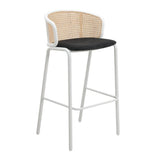 LeisureMod Ervilla Bar Stool with White Powder Coated Steel Frame - 37"