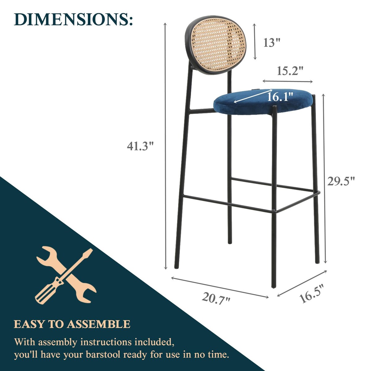 LeisureMod Euston Wicker Bar Stool with Powder Coated Steel Frame, Set of 2 - 42"