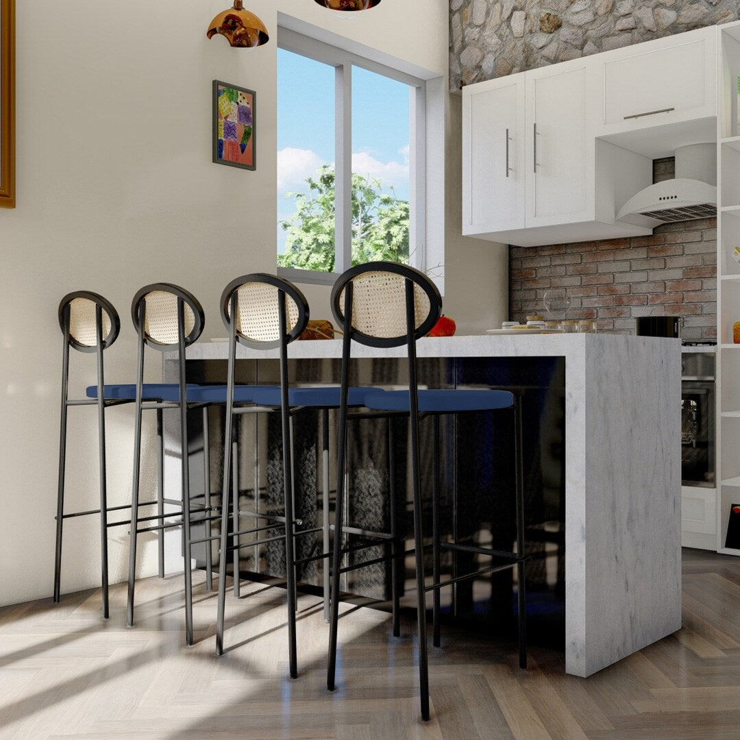 LeisureMod Euston Wicker Bar Stool with Powder Coated Steel Frame, Set of 2 - 42"