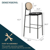 LeisureMod Euston Wicker Bar Stool with Powder Coated Steel Frame, Set of 2 - 42"