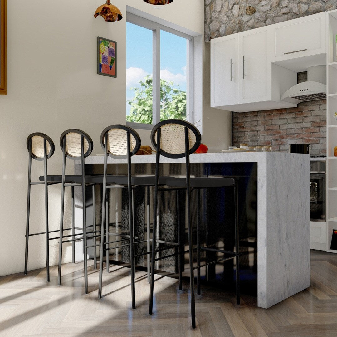 LeisureMod Euston Wicker Bar Stool with Powder Coated Steel Frame, Set of 2 - 42"