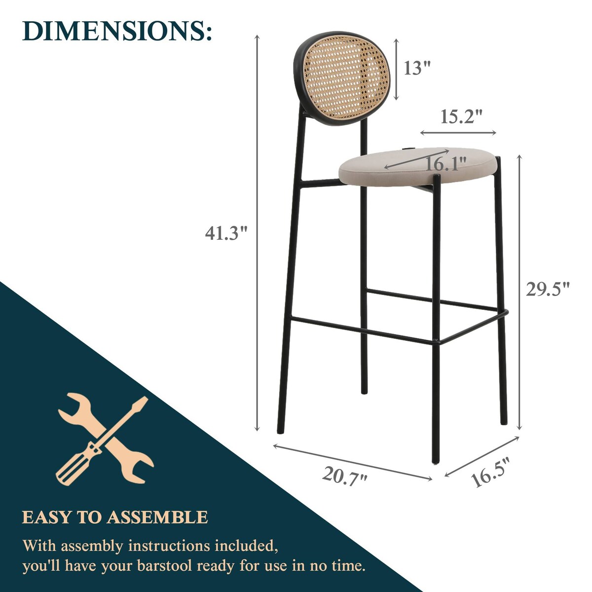 LeisureMod Euston Wicker Bar Stool with Powder Coated Steel Frame, Set of 2 - 42"