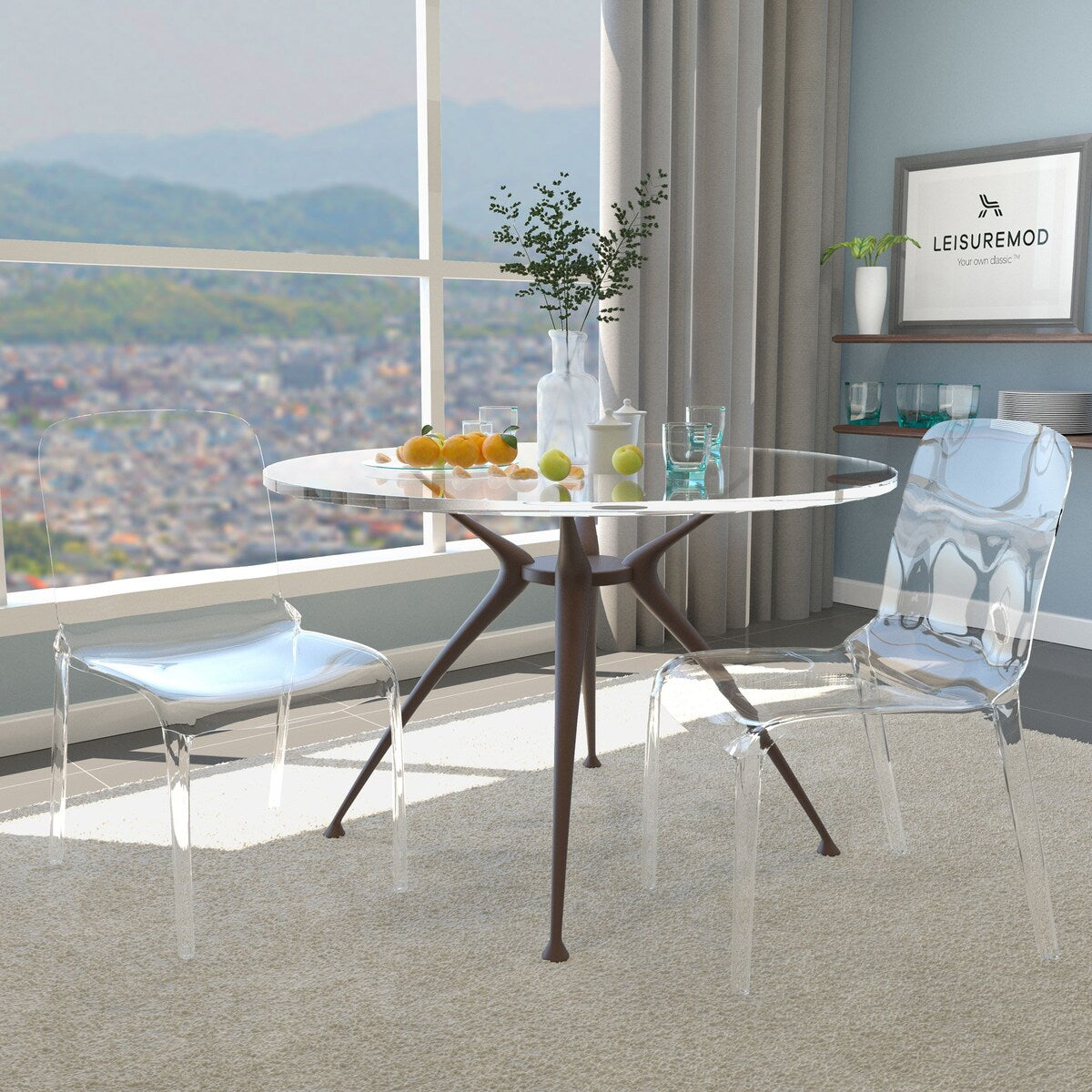 LeisureMod Murray Modern Dining Chair, Set of 2 - Clear